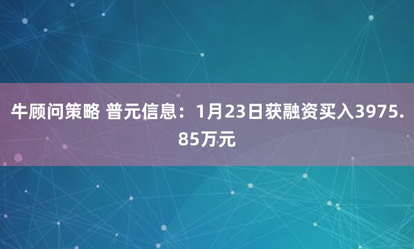 牛顾问策略 普元信息：1月23日获融资买入3975.85万元